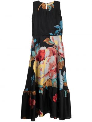 Jedwabna sukienka bez rękawów w kwiatki z nadrukiem Antonio Marras czarna