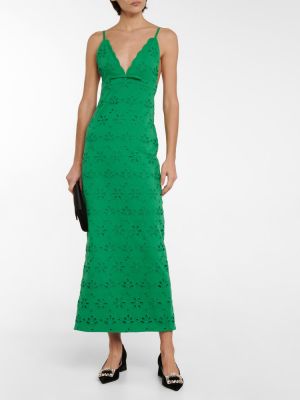 Bavlněné midi šaty s výšivkou jersey Giambattista Valli zelené