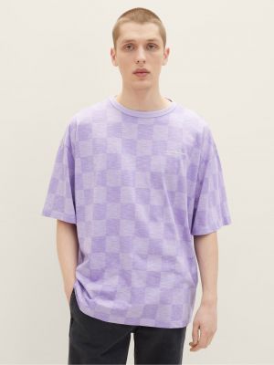 Oversized kostkované tričko Tom Tailor Denim fialové