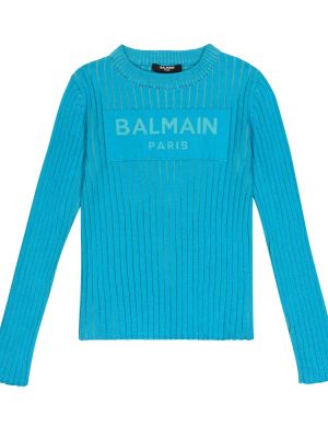 Bomull strikkegenser for jenter Balmain Kids blå