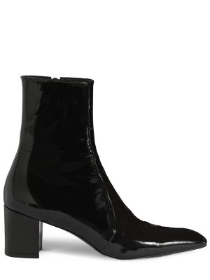 Černé lakované kožené kotníkové boty Saint Laurent