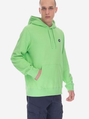 Зелений однотонний бавовняний светр з капюшоном Wood Wood