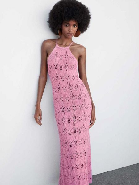 Длинное платье с вышивкой Mango розовое