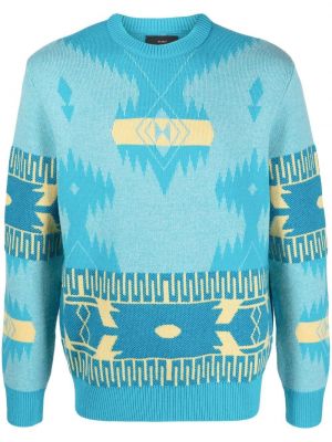 Žakardinis vilnonis megztinis Alanui mėlyna