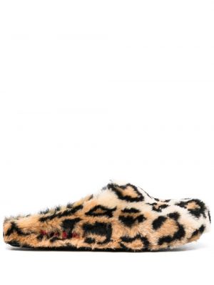 Leopard trykt pels tøfler Marni brun