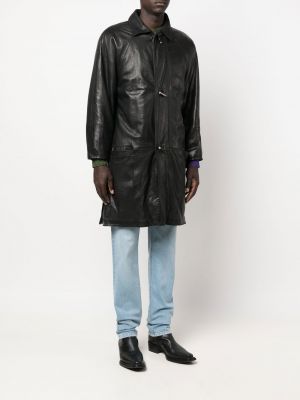Kožený kabát Versace Pre-owned černý