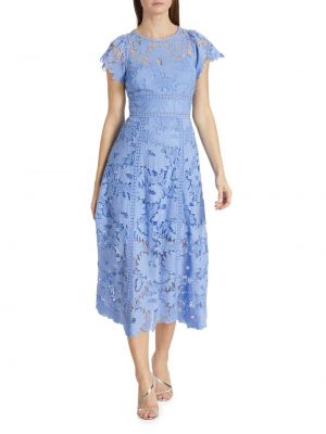 Кружевное шифоновое платье миди Ml Monique Lhuillier синее