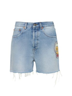 Haftowane szorty jeansowe bawełniane Gucci
