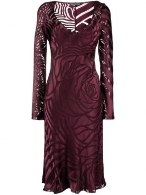 Жакардова миди рокля на цветя с v-образно деколте Alberta Ferretti червено