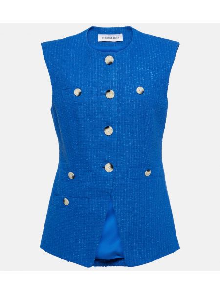 Βαμβακερό γιλέκο tweed Veronica Beard μπλε
