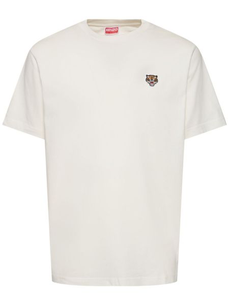 Tiger-stribet bomuld t-shirt Kenzo Paris hvid