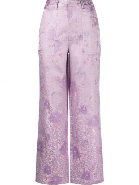 Hedvábné volné kalhoty s vysokým pasem s páskem Kim Shui - nachový