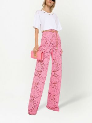 Krajkové květinové kalhoty Dolce & Gabbana růžové