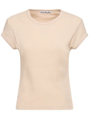 Βαμβακερή μπλούζα με κοντό μανίκι από ζέρσεϋ Acne Studios μπεζ