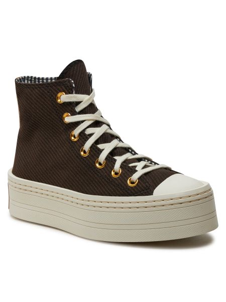Sneakers κοτλέ με πλατφόρμα με μοτίβο αστέρια Converse Chuck Taylor All Star καφέ