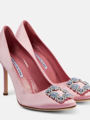 Сатенени полуотворени обувки Manolo Blahnik розово