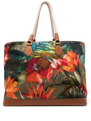 Usnjena nakupovalna torba s cvetličnim vzorcem s potiskom Ralph Lauren Purple Label