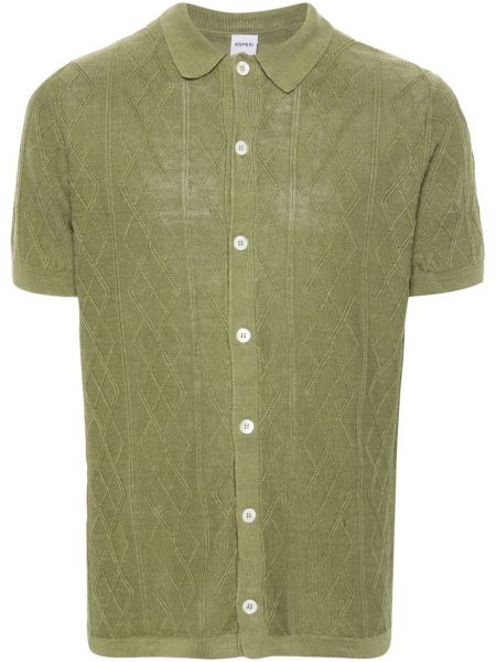 Žakárová lněná košile Aspesi zelená