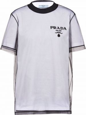 T-shirt brodé en tulle Prada blanc