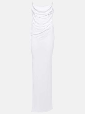 Rochie lunga din jerseu drapată Alex Perry alb