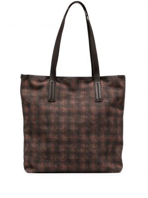 Nakupovalna torba s karirastim vzorcem s potiskom Leathersmith Of London rjava