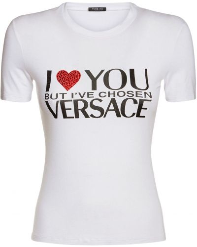 Kristály jersey póló nyomtatás Versace - fehér