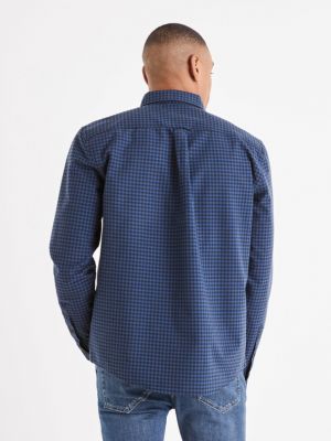 Карирана памучна риза Celio синьо
