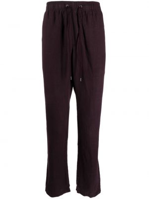 Lněné rovné kalhoty James Perse fialové
