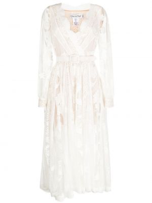 Przezroczysta sukienka midi koronkowa Oscar De La Renta biała