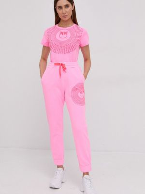 Spodnie bawełniane z printem Pinko, różowy