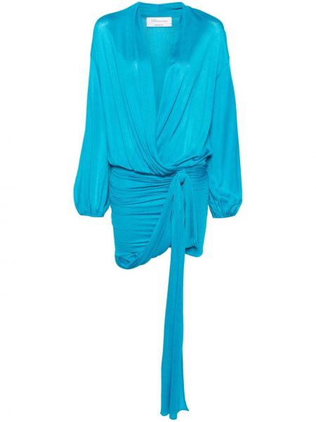 Mini obleka z v-izrezom z draperijo Blumarine modra