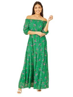 Длинное платье в цветочек с принтом Yumi зеленое