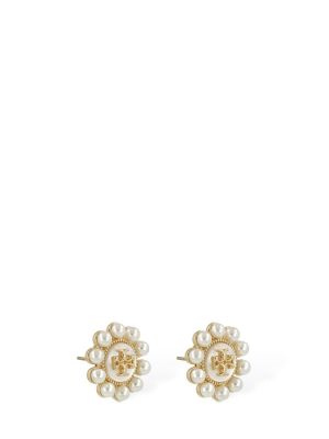 Virágos fülbevaló gyöngyökkel Tory Burch aranyszínű