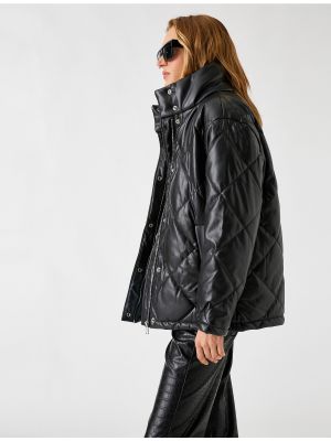 Kožený kabát Koton černý