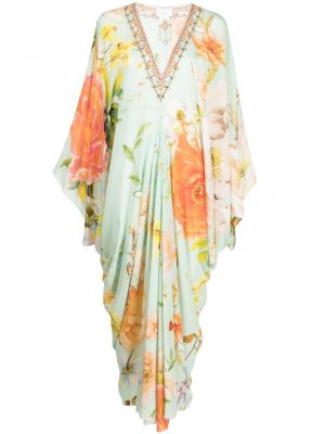 Svilena obleka s cvetličnim vzorcem s potiskom Camilla zelena