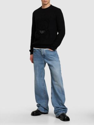 Памучен пуловер с принт Moschino черно