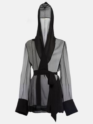 Sacou de mătase cu glugă transparente Saint Laurent negru