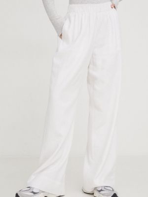 Lniane spodnie z wysoką talią Abercrombie & Fitch białe