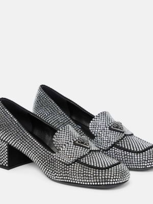 Pantofi loafer din satin Prada argintiu