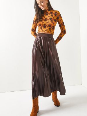Plisované kožená sukně Olalook hnědé