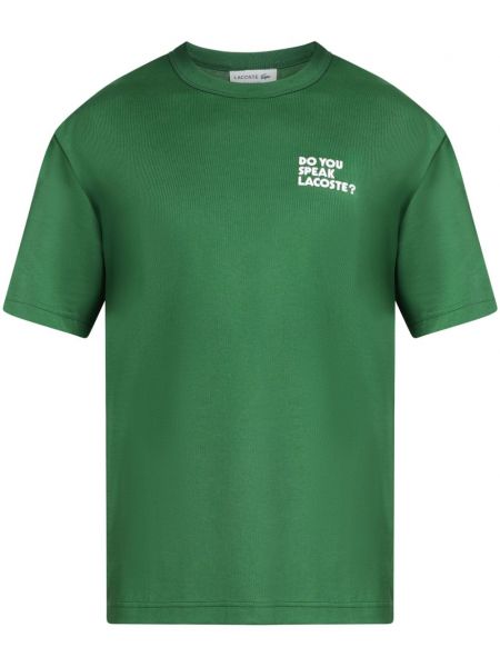 Bavlnené tričko s výšivkou Lacoste zelená