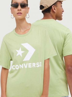 Памучна тениска с дълъг ръкав с принт Converse зелено