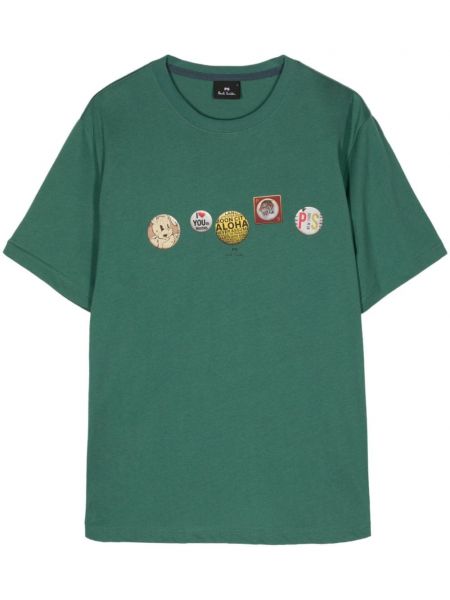 Raštuotas medvilninis marškinėliai Ps Paul Smith žalia
