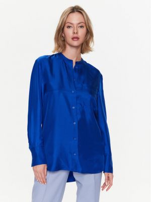 Relaxed копринена риза Calvin Klein синьо
