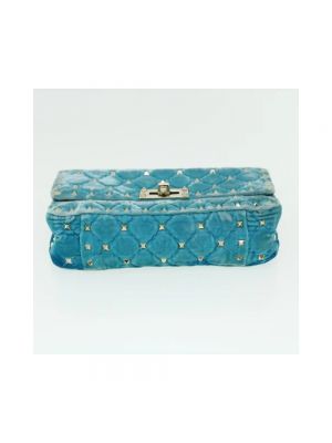 Aksamitna torebka Valentino Vintage niebieska