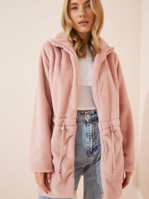 Parka z futerkiem Happiness İstanbul - różowy
