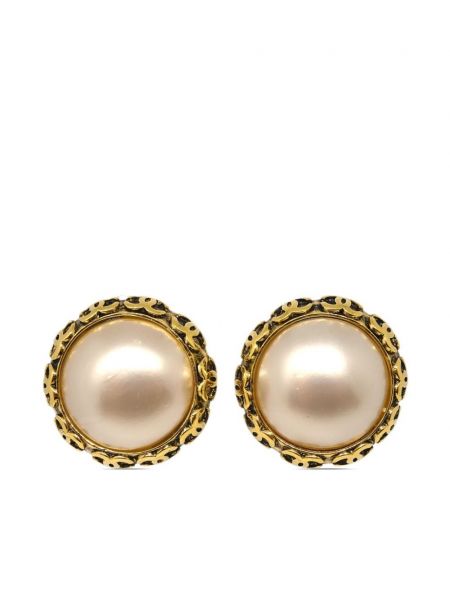 Naušnice na klip s gumbima sa perlicama Chanel Pre-owned zlatna