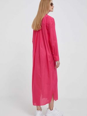 Bavlněné dlouhé šaty Tommy Hilfiger růžové