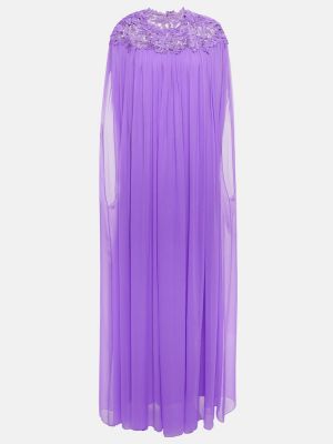 Vestido largo de seda de encaje de crepé Oscar De La Renta violeta