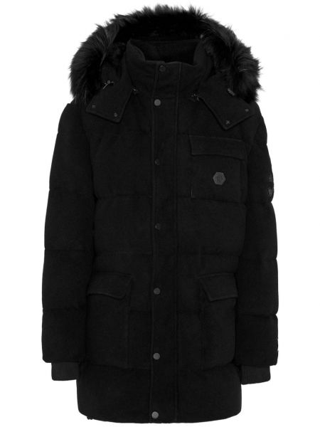 Dolga jakna iz krzna s kapuco Philipp Plein črna